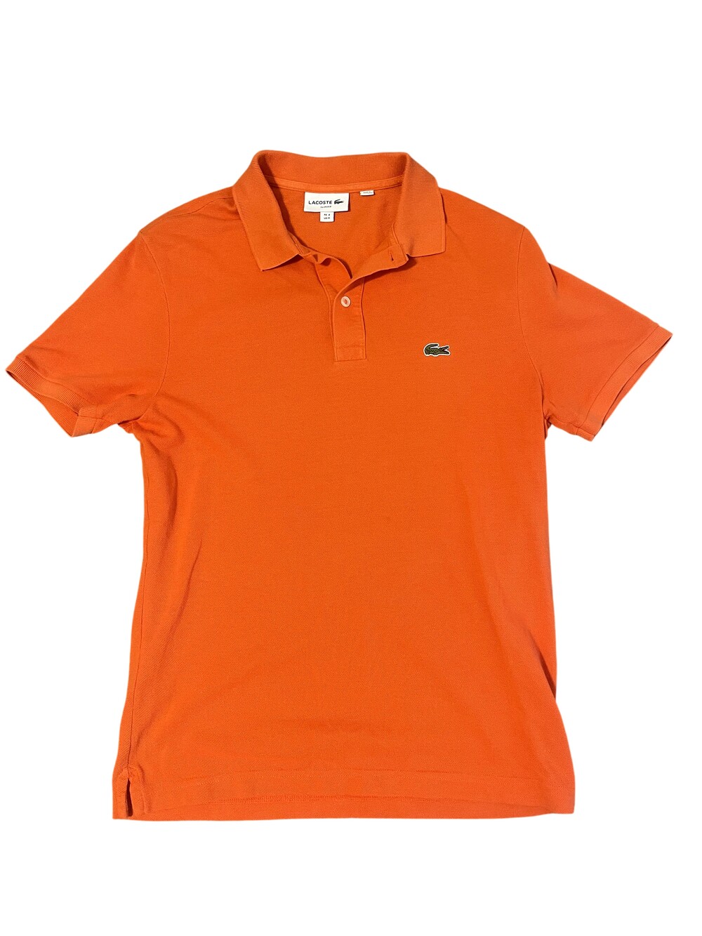 Lacoste Polo Shirt Mens Medium Orange Slim Fit Pique Knit Croc Logo Casual